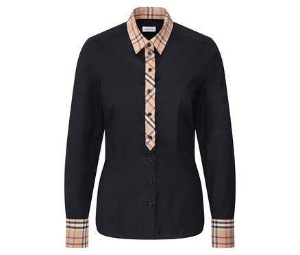 Popelinowa bluzka z detalami w kratę