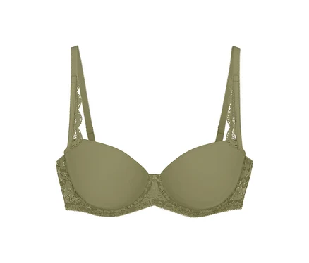 Biustonosz Triumph Amourette WP w kolorze olive gold z koronkowymi detalami na ramiączkach i po bokach.
