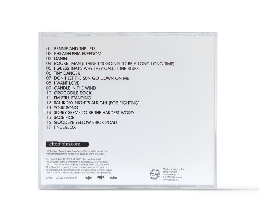 Płyta CD Elton John – »Rocket Man: The Definitive Hits« z listą utworów.