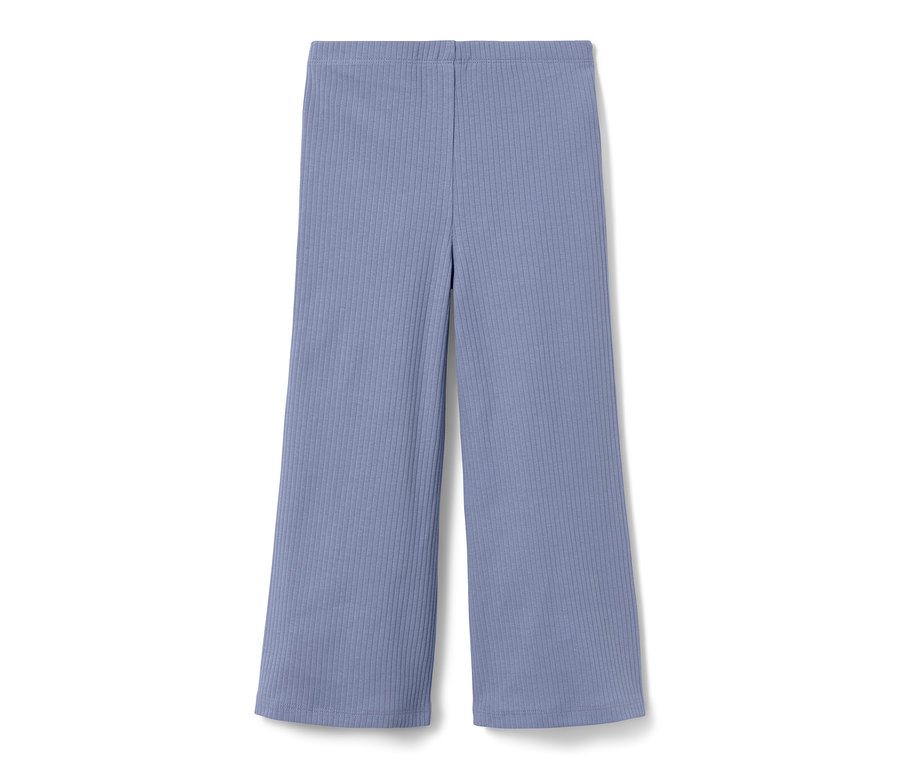 Jasnoniebieskie legginsy z trykotu z rozszerzanymi nogawkami.