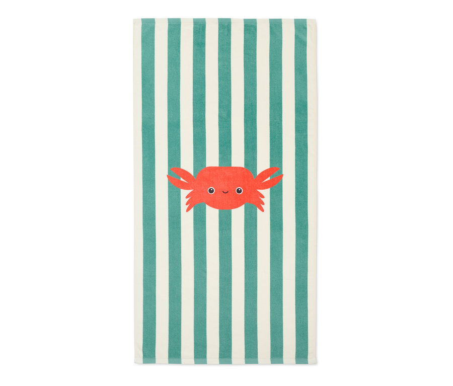 Pasiasty ręcznik kąpielowy z motywem kraba.