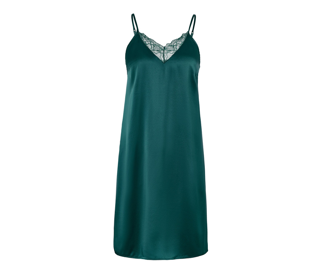 Zielona koszula nocna z czystego jedwabiu z koronką.