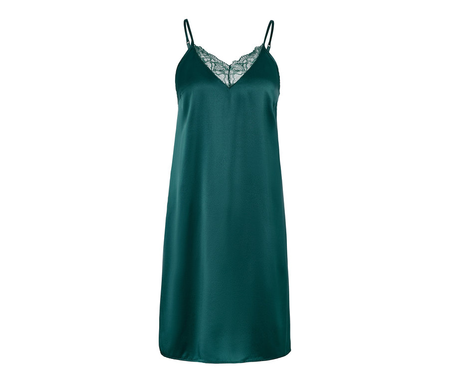 Zielona koszula nocna z czystego jedwabiu z koronką.