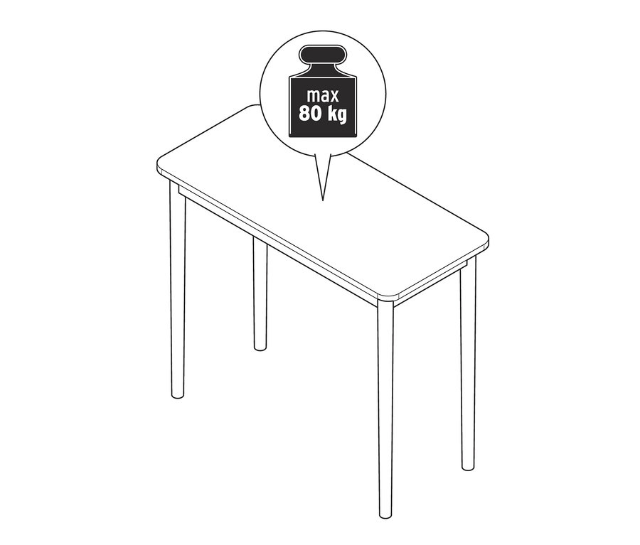 Schematyczny rysunek konsoli o maksymalnym obciążeniu 80 kg.