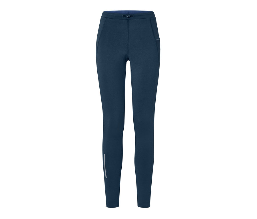 Granatowe ciepłochronne legginsy do biegania.