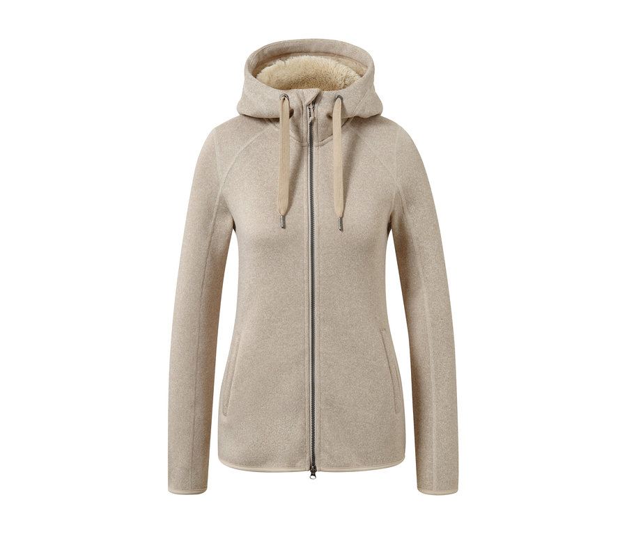 Piaskowa bluza z kapturem z dzianiny polarowej.