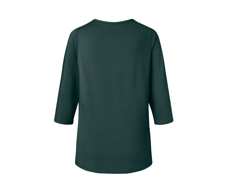 Ciemnozielona koszulka funkcyjna z rękawami 3/4 z tyłu.