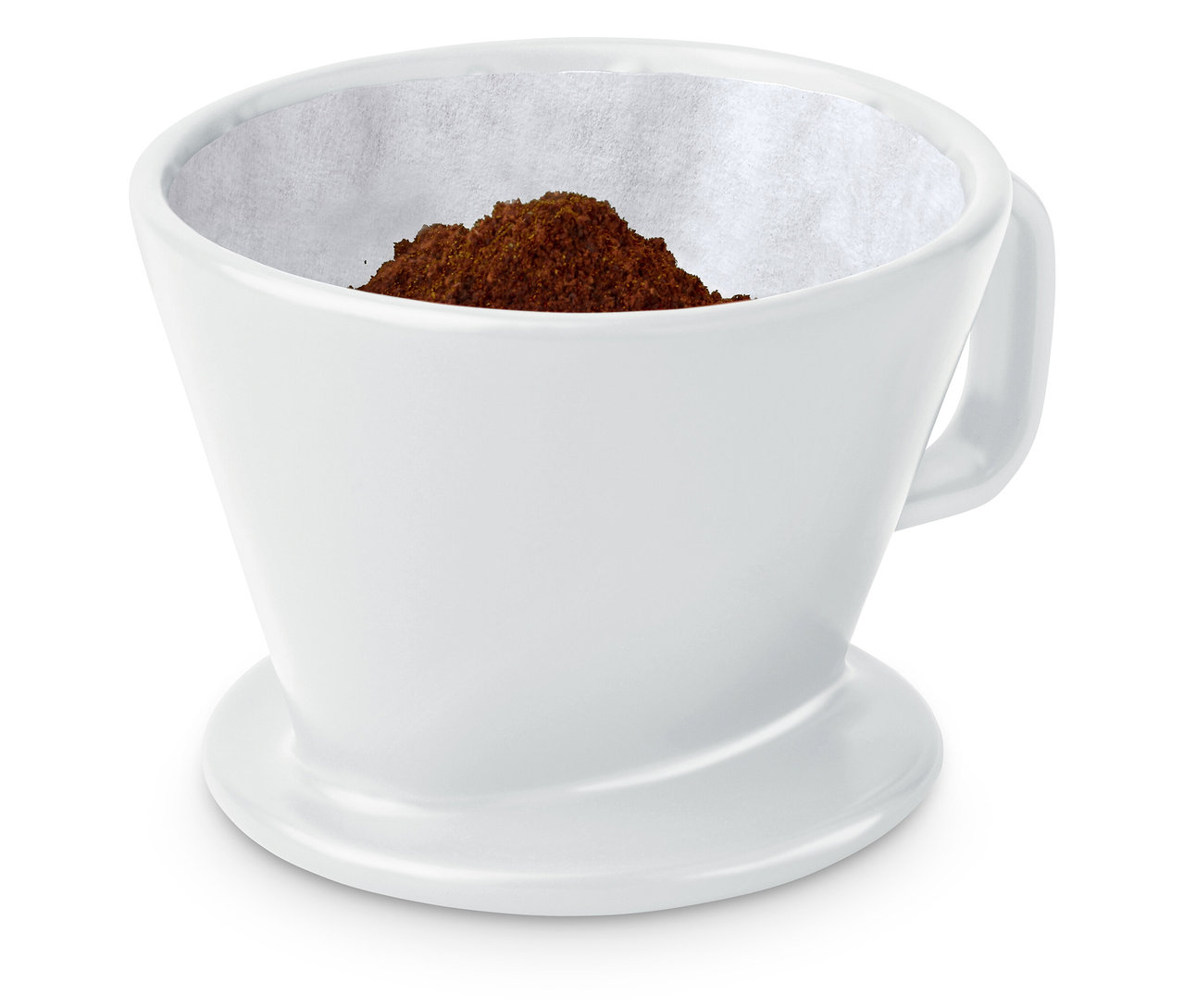 Biały ręczny filtr do kawy, rozm. 2 z fusami po kawie.