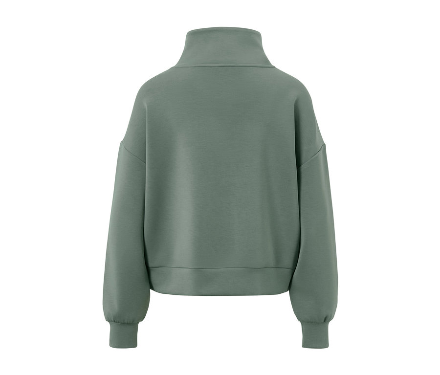 Widok z tyłu na zieloną bluzę premium ze stójką.