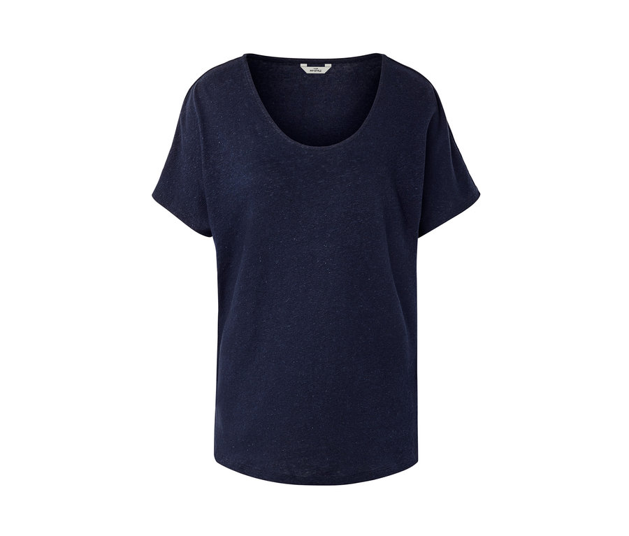 Granatowa bluzka z zawartością lnu.