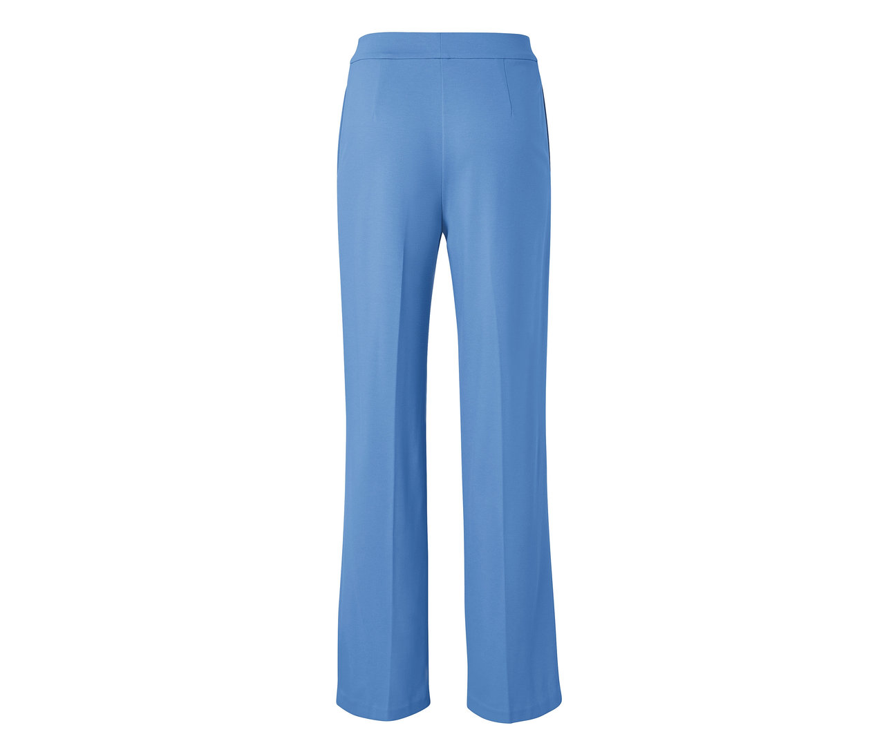 Jasnoniebieskie spodnie dżersejowe z kantem.