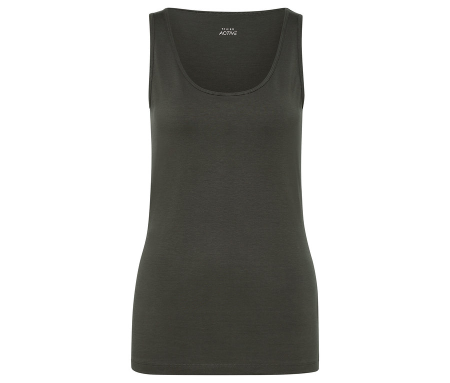 Zielony top bez rękawów na białym tle.