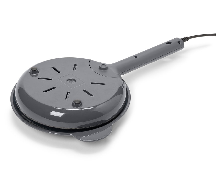 Szary elektryczny naleśnik z powłoką nieprzywierającą i kablem.
