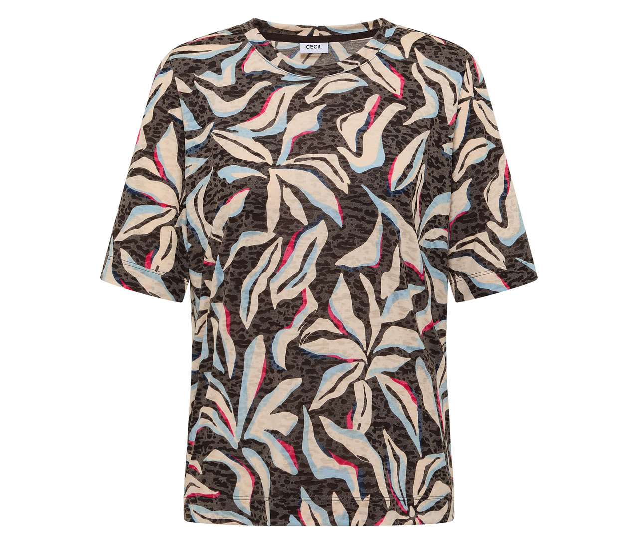 Niebieska koszulka z krótkim rękawem CECIL we wzory.