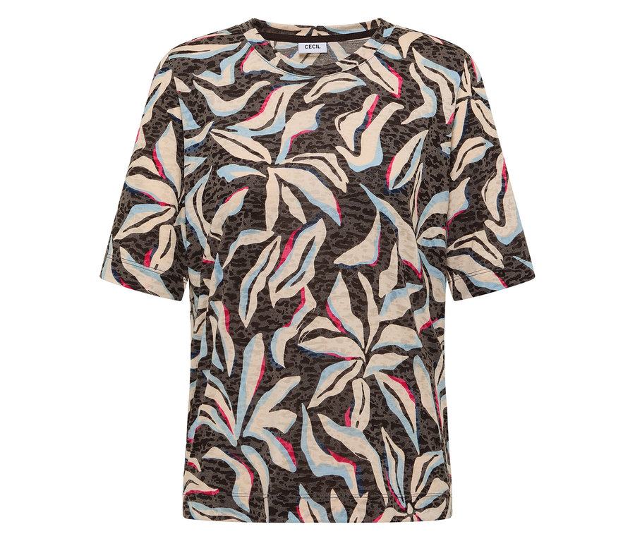 Niebieska koszulka z krótkim rękawem CECIL we wzory.