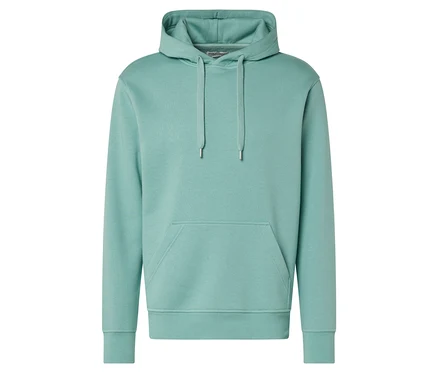 Bluza z kapturem morska z kieszenią typu kangur i sznurkami.