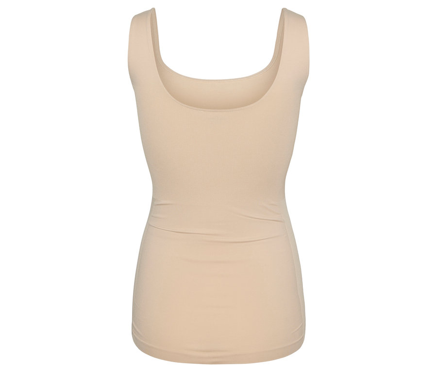 Pojedynczy, beżowy top MAMALICIOUS MLHEAL TANK TOP NOOS A. leży na białym tle.