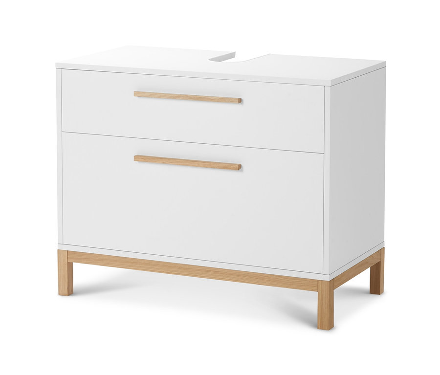 Biała szafka pod umywalkę »Eklund« z 2 szufladami.