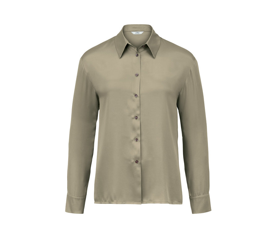 Bluzka koszulowa khaki z długimi rękawami i zapięciem na guziki.