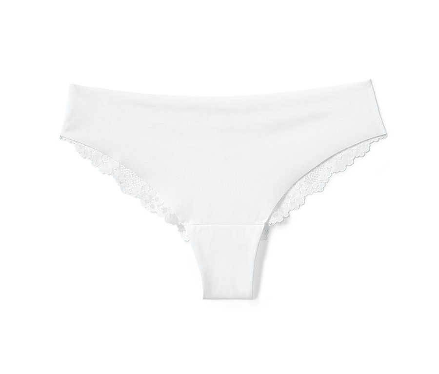 Białe figi brazylijskie magic cut z koronką.