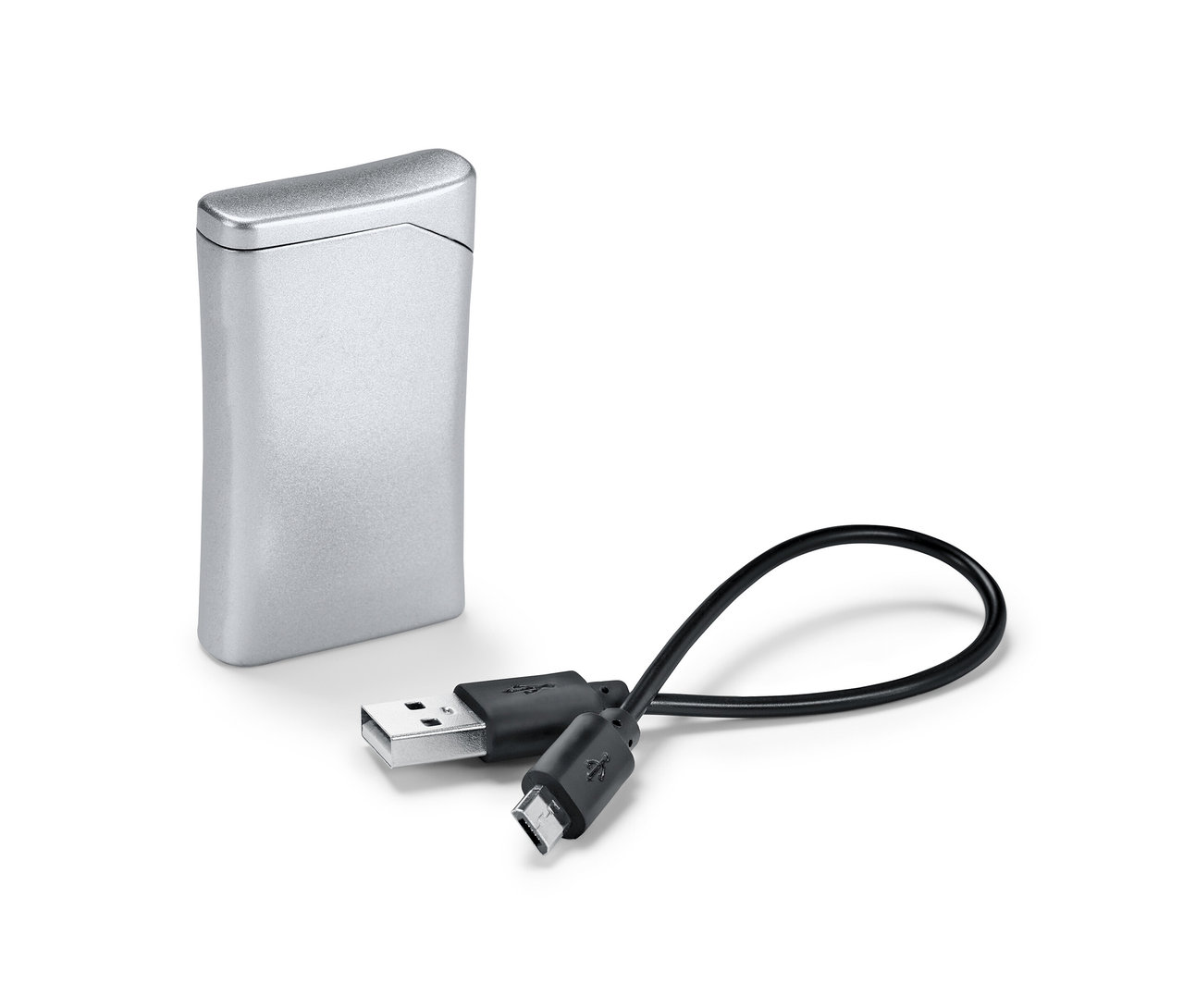 Srebrna zapalniczka elektryczna z kablem USB.