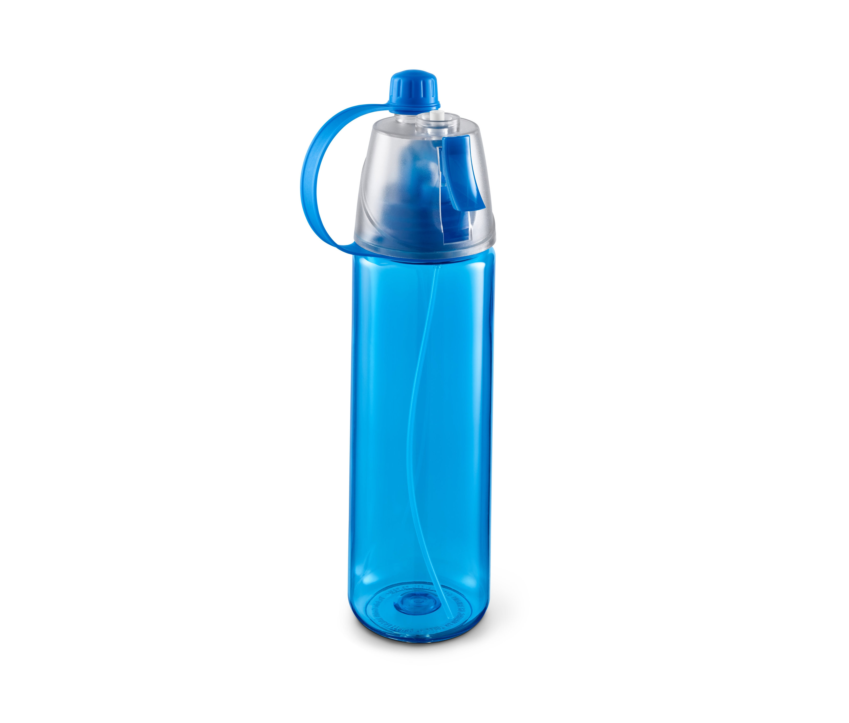 Niebieski bidon z funkcją spryskiwania.