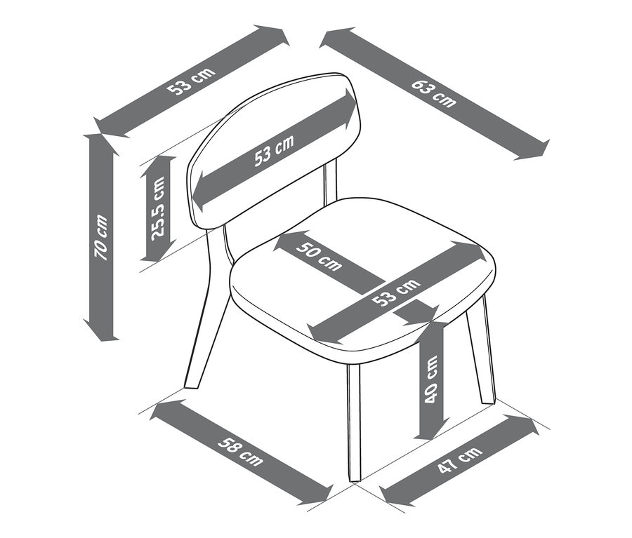 Rysunek wymiarowy krzesła.