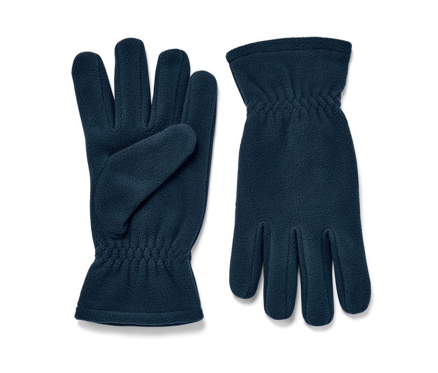 Dwie rękawiczki polarowe.