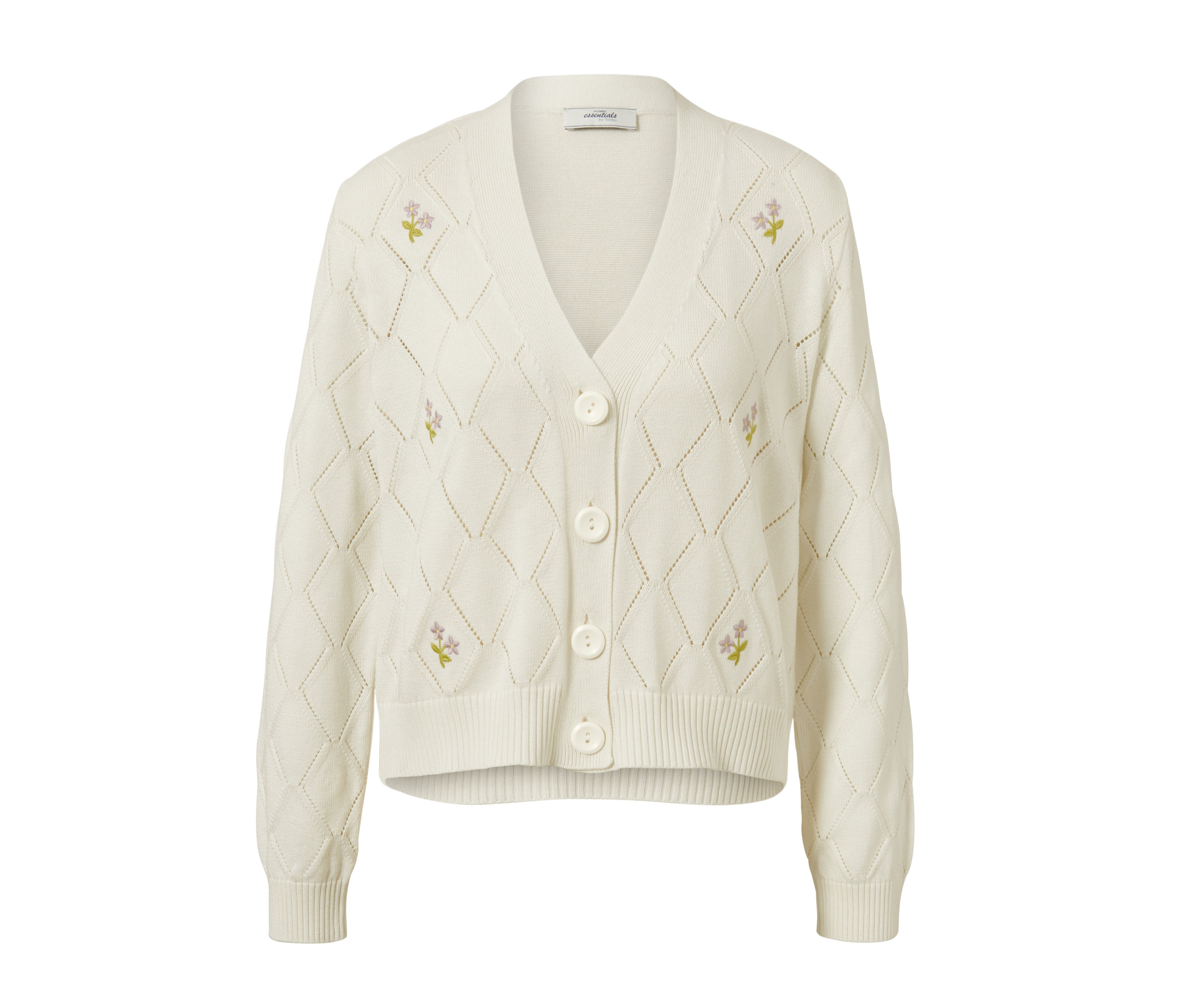 Tchibo - Kardigan z kwiatowym haftem- biały