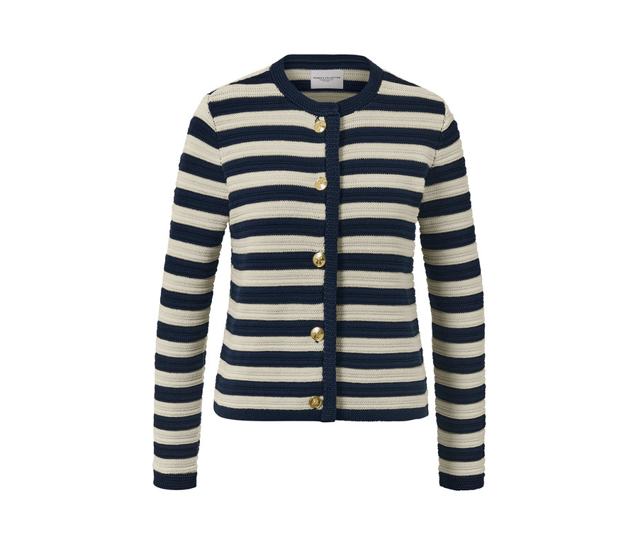 Pasiasty kardigan z dzianiny z guzikami.