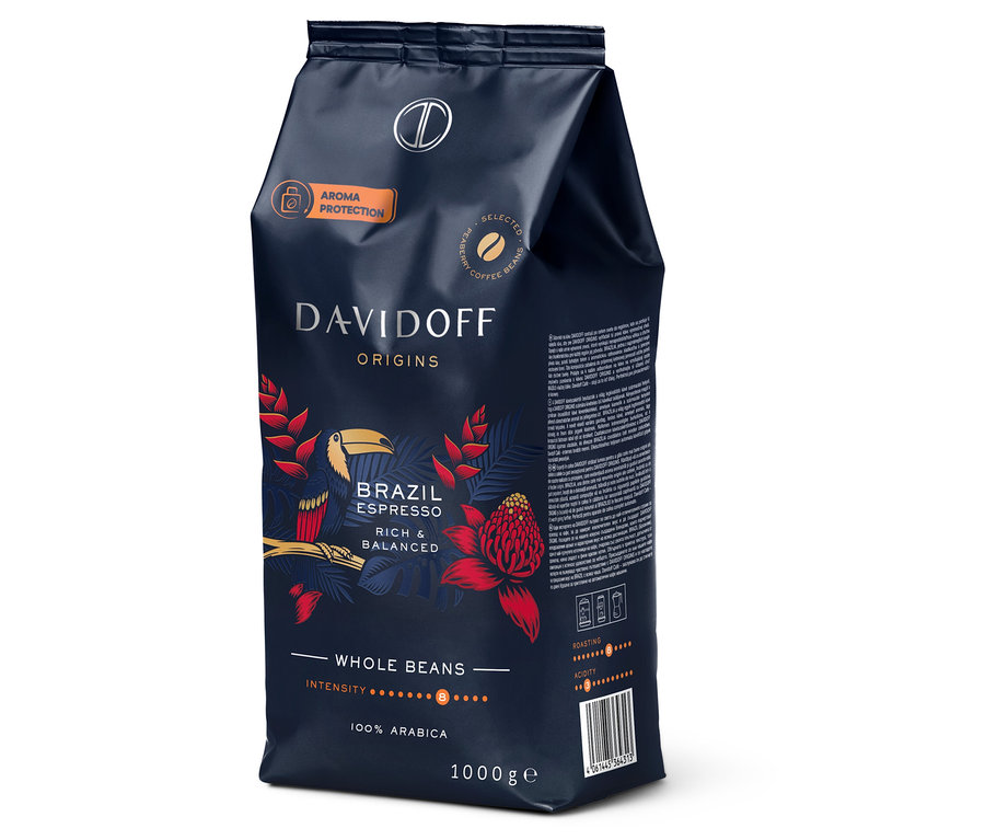 Opakowanie kawy ziarnistej Davidoff Café Origins Brazil o wadze 1 kg.