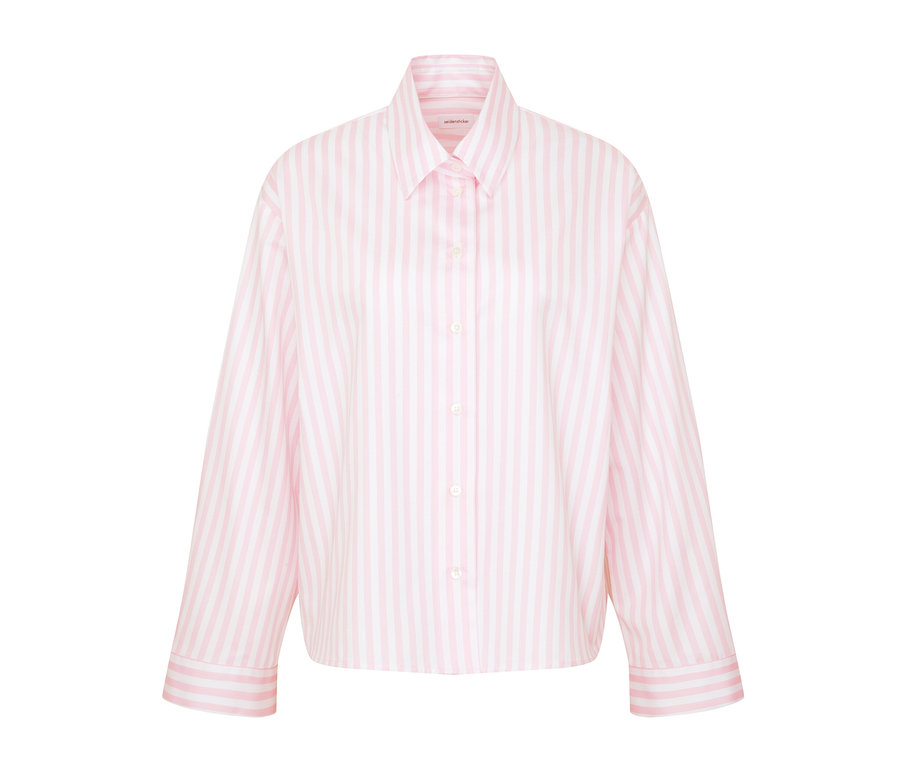 Różowa bluzka koszulowa oversize Seidensticker w białe paski.