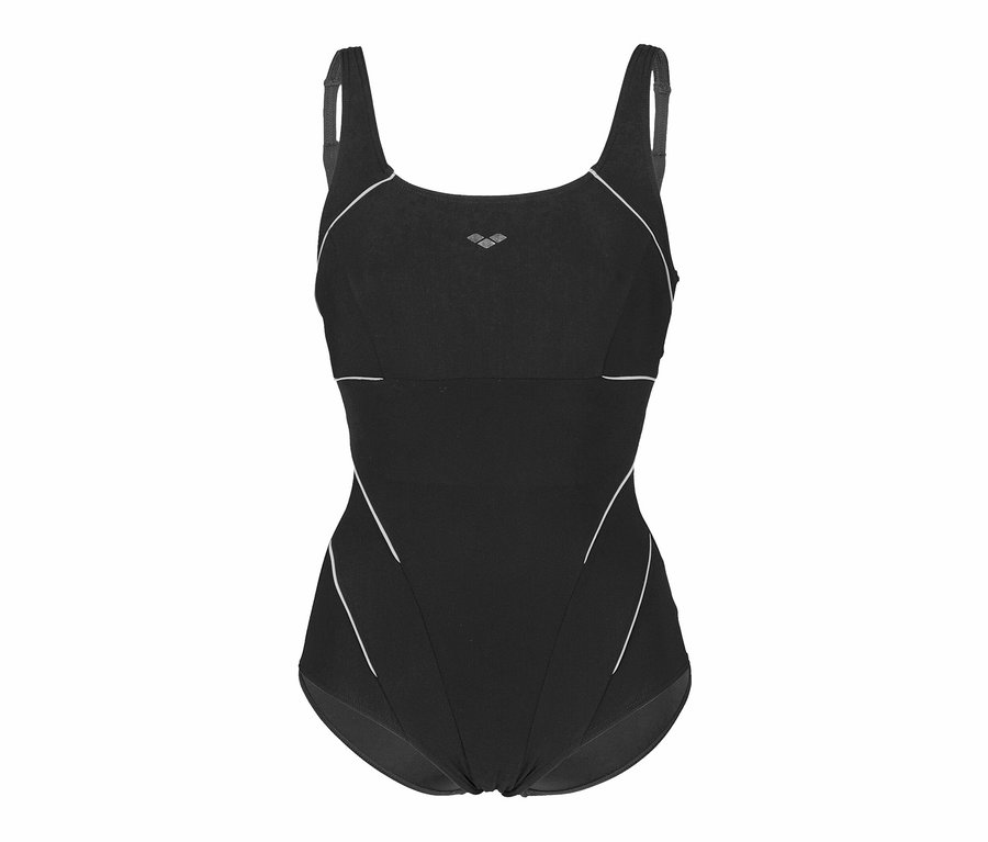 Czarny kostium kąpielowy arena Shapewear Jewel R Low C-Cup z białymi detalami.