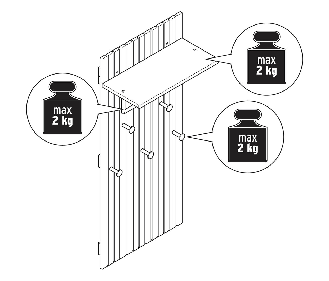 Ilustracja garderoby »HOLT« z bambusa z elementami lamelowymi, o maksymalnym obciążeniu 2 kg.