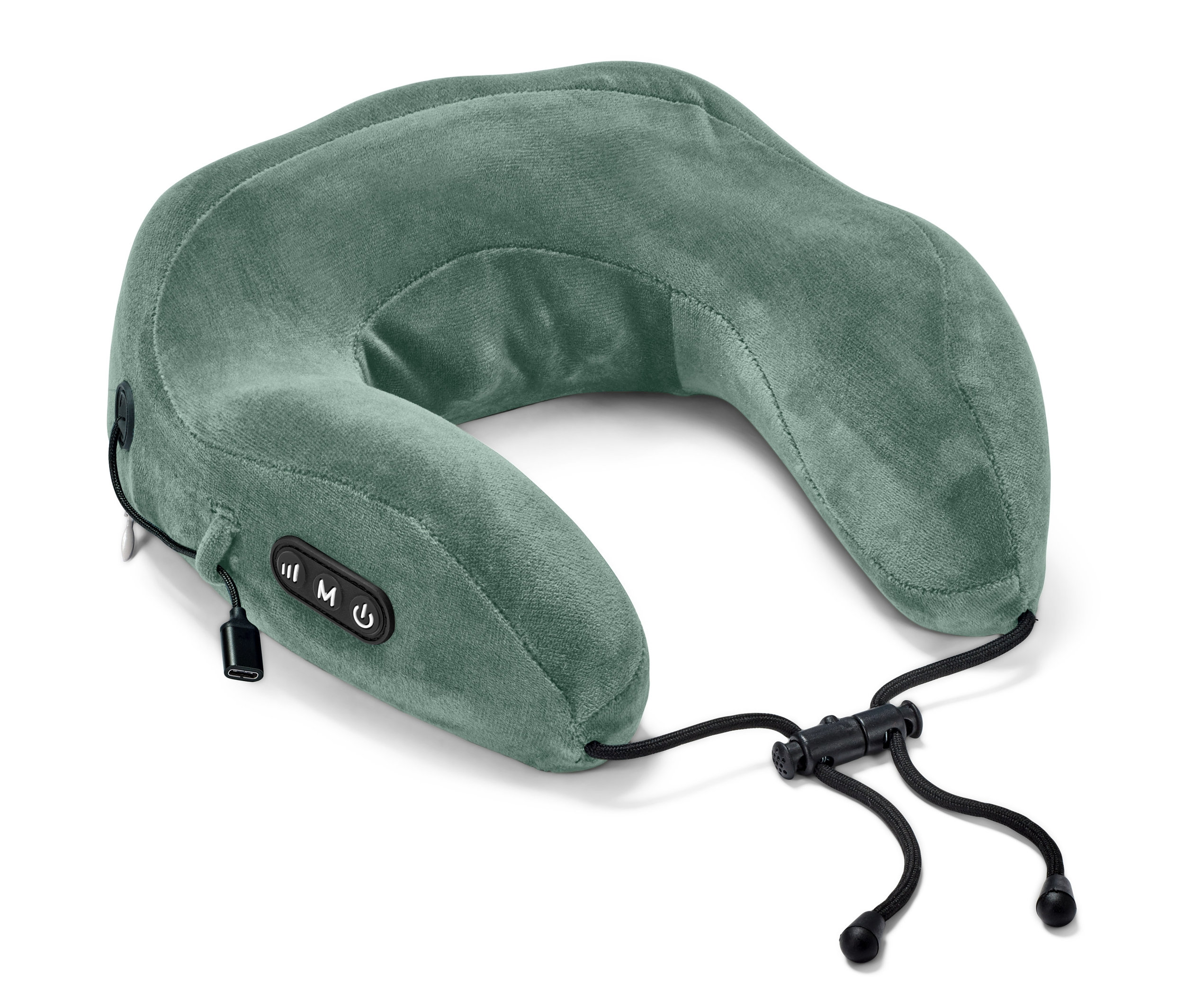 Zielony masażer karku w kształcie litery U na białym tle.