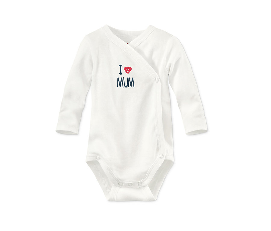 Białe body z długim rękawem z bawełny ekologicznej z napisem "I ❤️ MUM".