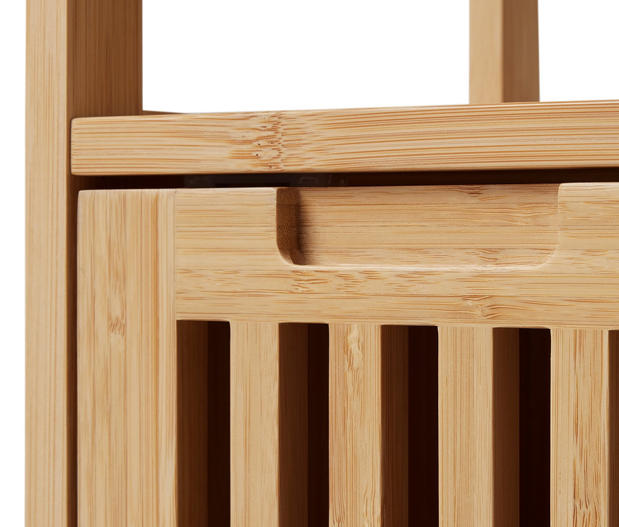 Szczegół szafki w stylu skandynawskim wykonanej z bambusa.