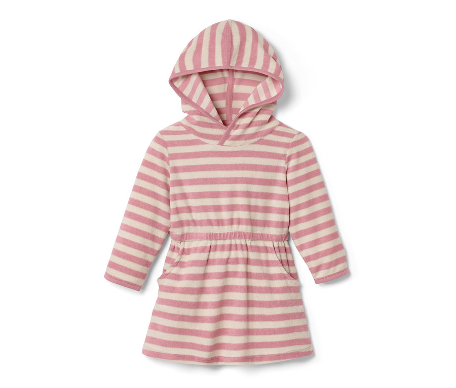 Pasiasta sukienka frotte dla dzieci z kapturem.