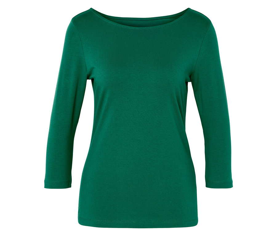 Zielona koszulka z rękawami o długości 3/4.