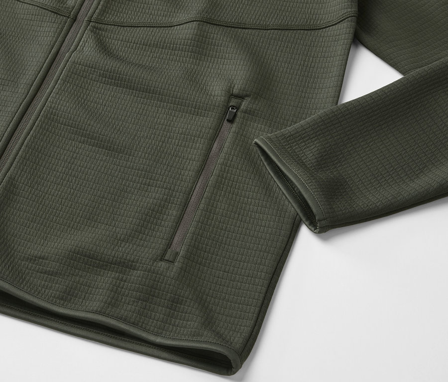 Khaki funkcyjna bluza z zamkiem błyskawicznym pośrodku i kieszenią na zamek.