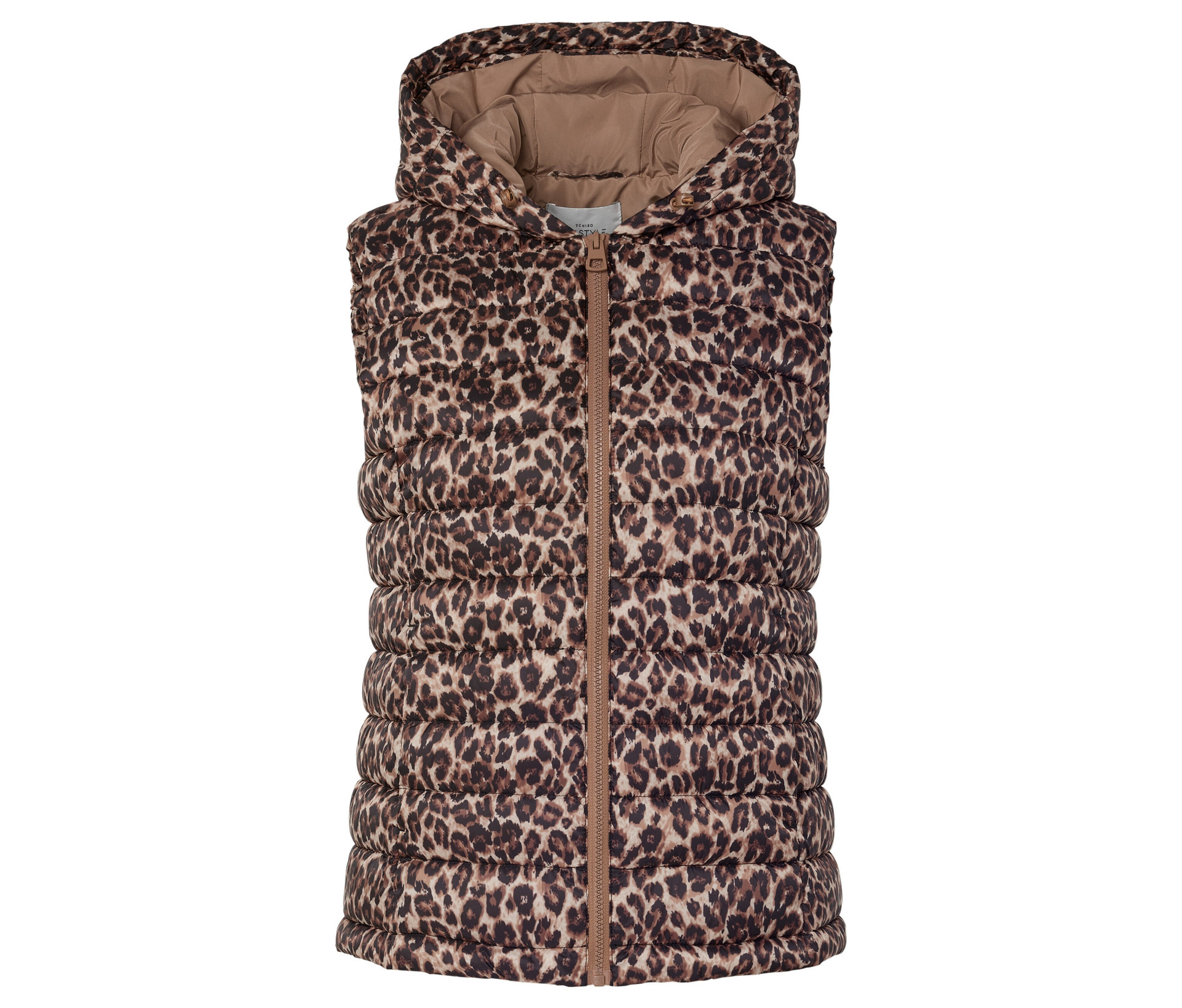 Tchibo - Pikowana kamizelka z kapturem- czarny/brązowy/z nadrukiem