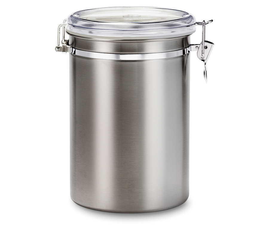 Puszka chroniąca aromat, 1 kg, stal nierdzewna stoi na białym tle.