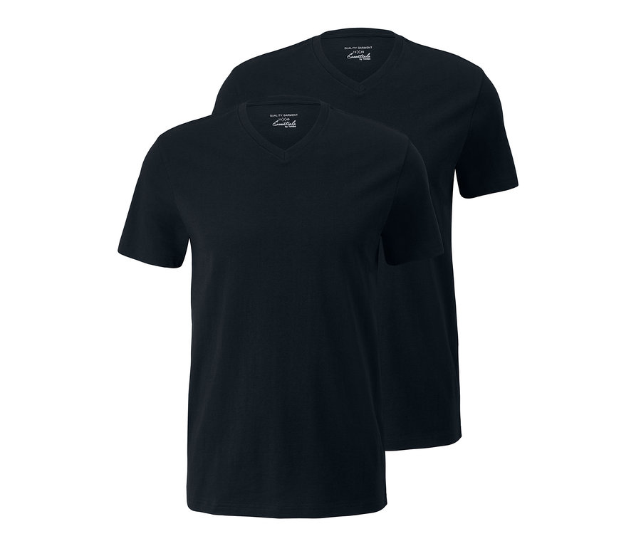 Dwie czarne koszulki męskie z wycięciem w serek, 2 sztuki.