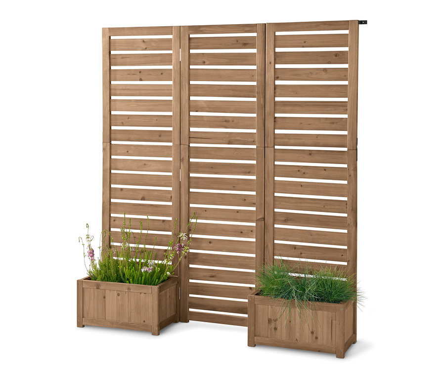 Drewniany parawan »Tinus« ze skrzynkami na rośliny.