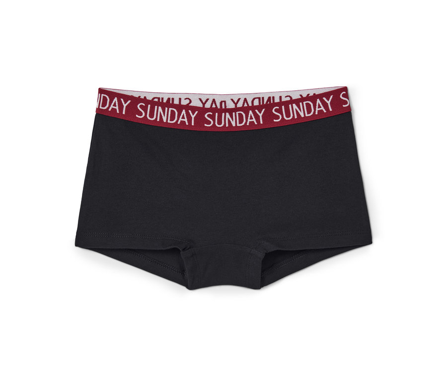 Czarne figi dziewczęce z czerwonym pasem z napisem Sunday. Figi dziewczęce, 7 par.