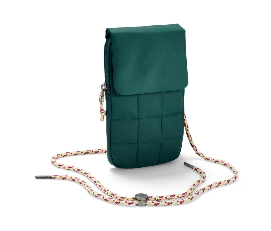 Ciemnozielony izolowany futerał na smartfon z paskiem.