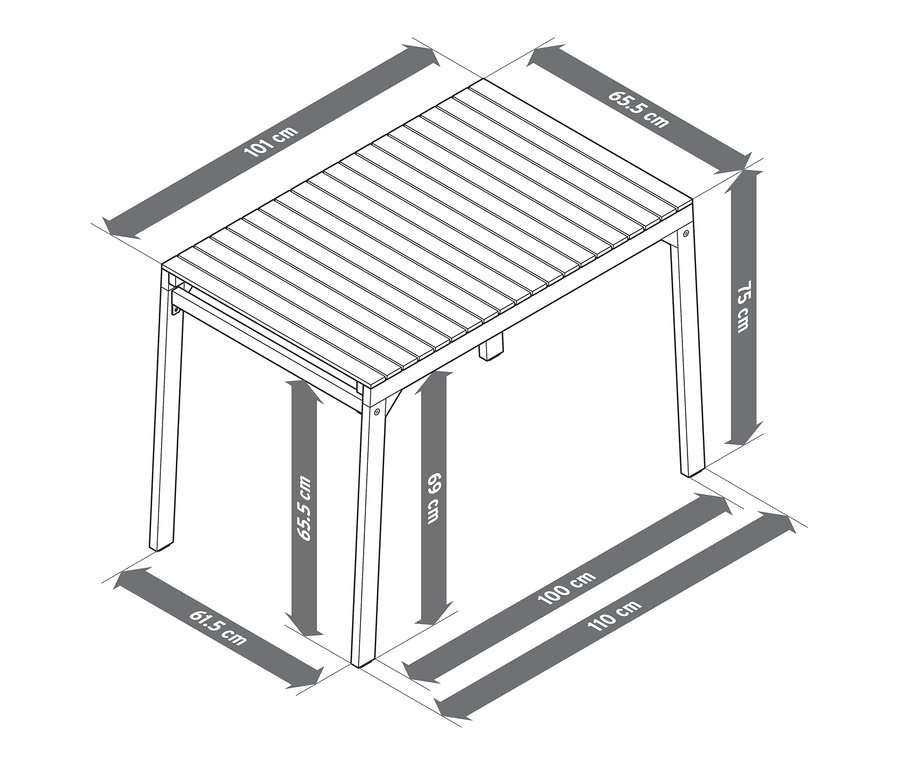 Wymiary zestawu balkonowego z plecionką tekstylną.