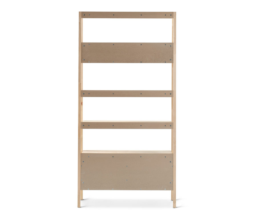 Regał z czterema półkami i dwiema płytami.