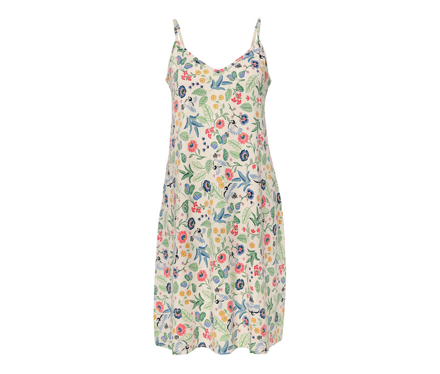 Koszula nocna na ramiączkach we wzory kwiatowe.