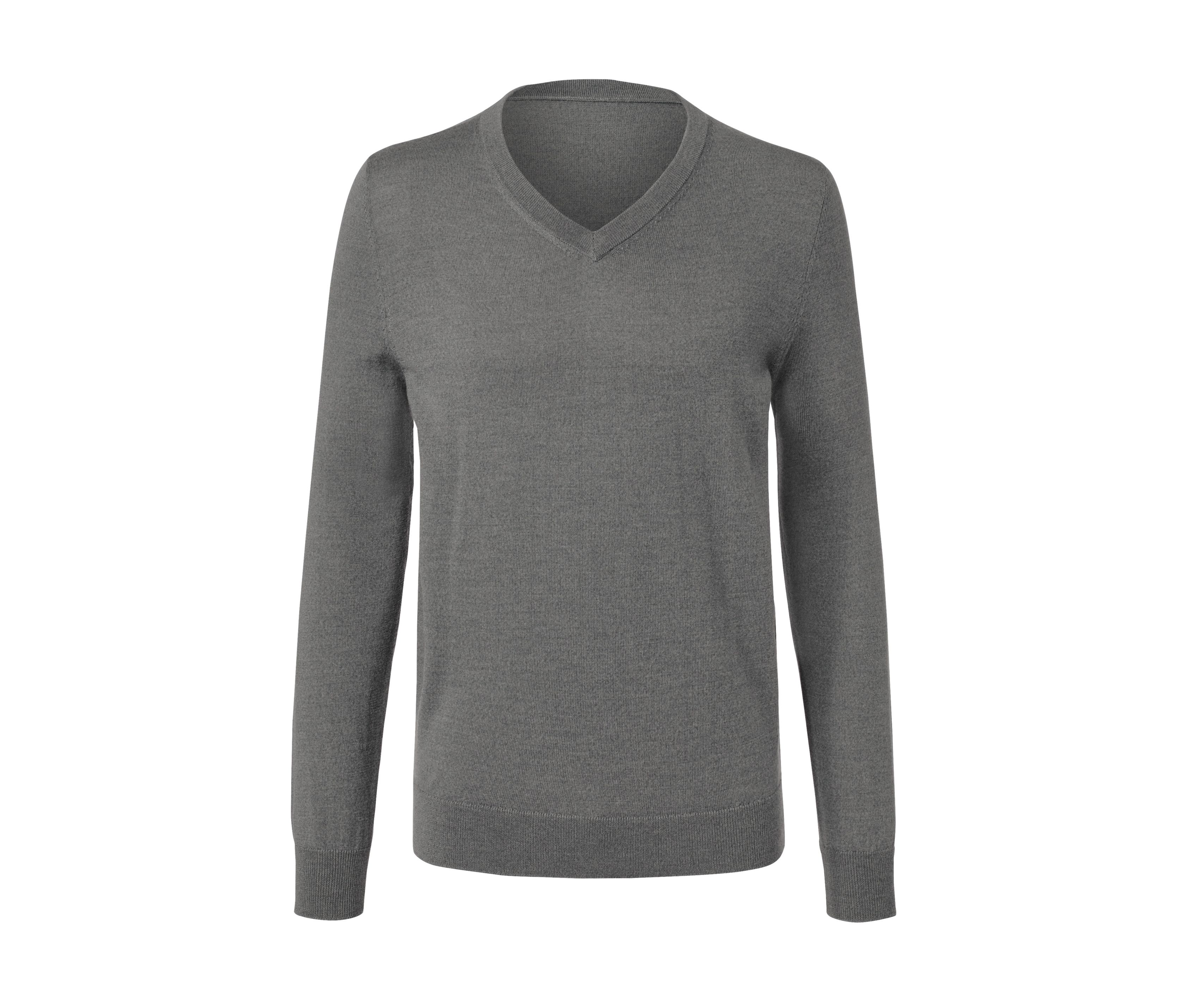 Tchibo - Sweter z wełny merino z dekoltem w serek, szary